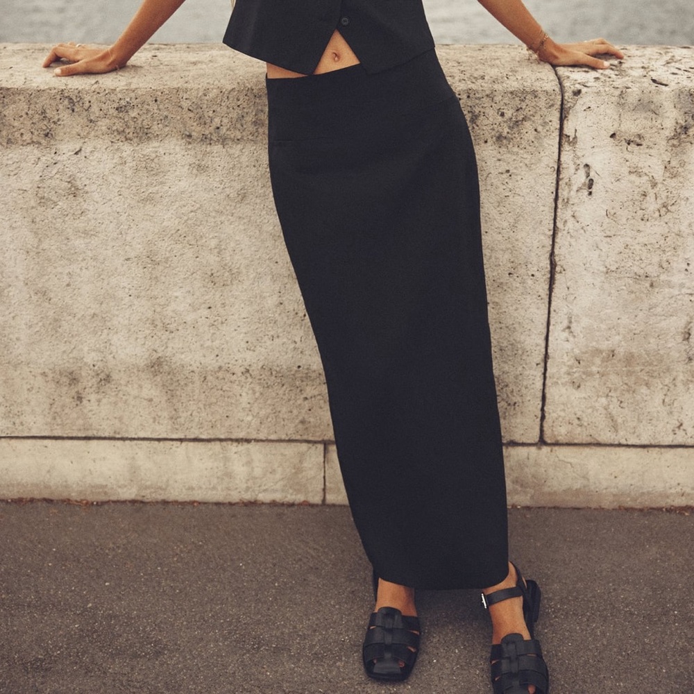 Linen black maxi skirt